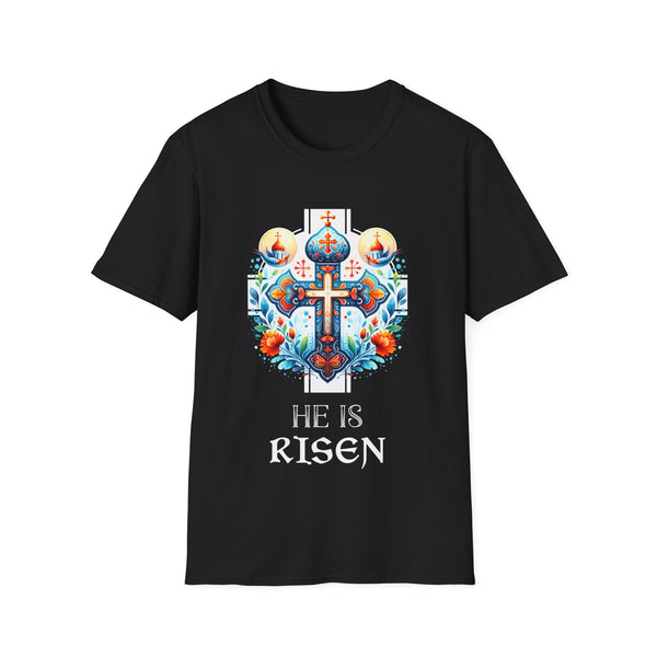He Is Risen Cross Jesus Easter Christian Religious Men Teens Mens Tshirts