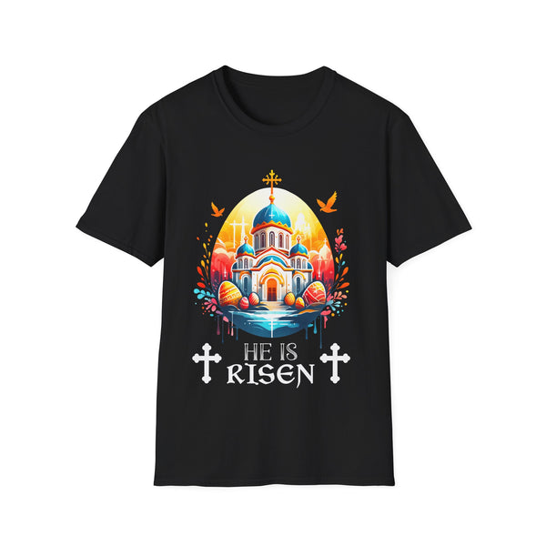 Russian Greek Byzantine Orthodox Cross He Is Risen Easter Mens Shirts