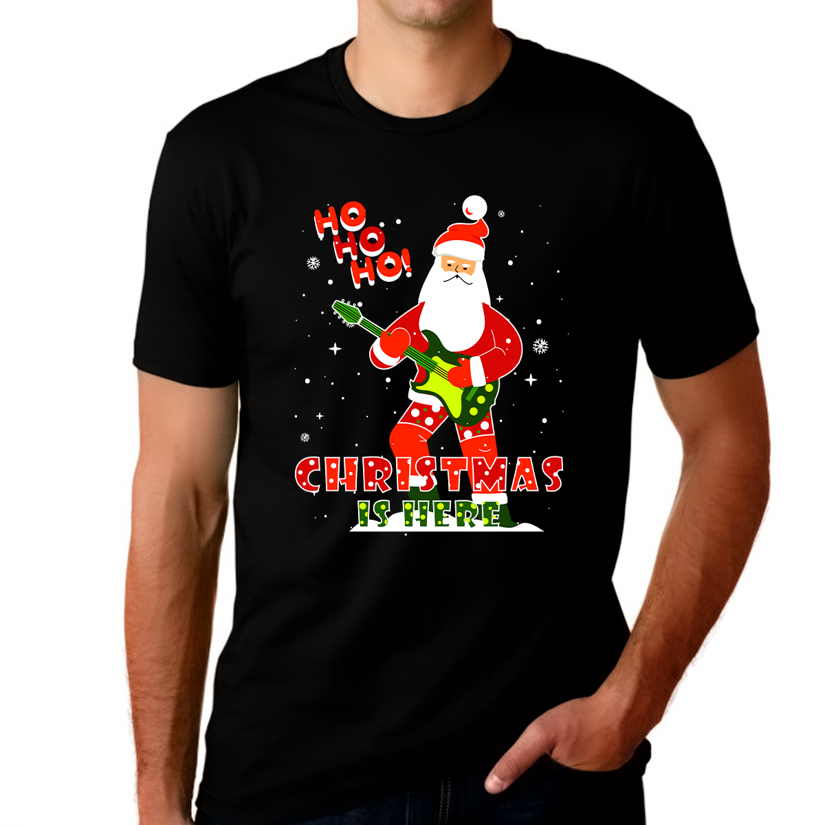 Fire Fit Designs Funny Christmas Shirts for Men Matching Rocking Santa Shirt Christmas Clothes for Men Xmas Shirt Black S