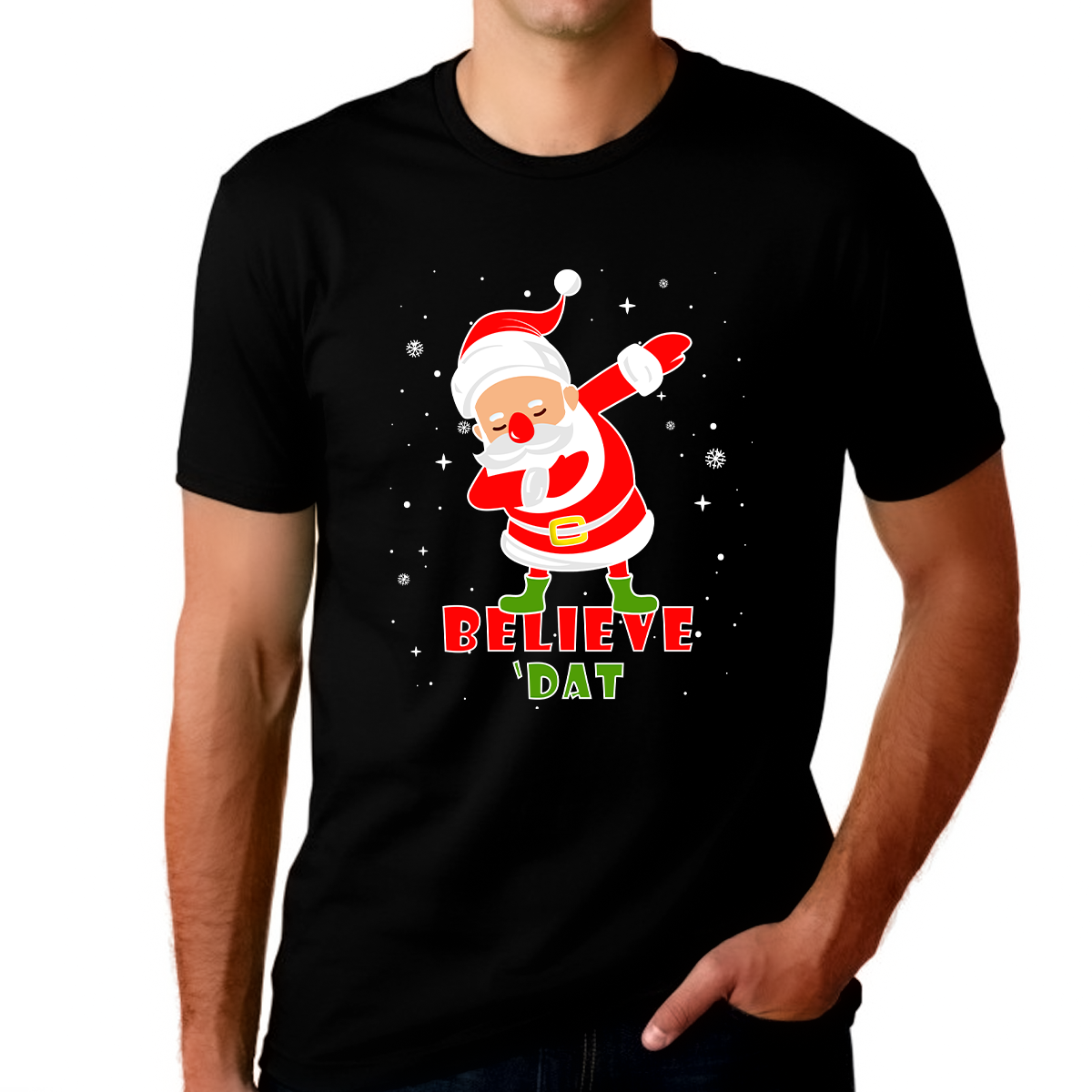 Fire Fit Designs Funny Christmas Shirts for Men Cool Christmas Tshirts for Men Believe Shirts for Family Shirt Black L