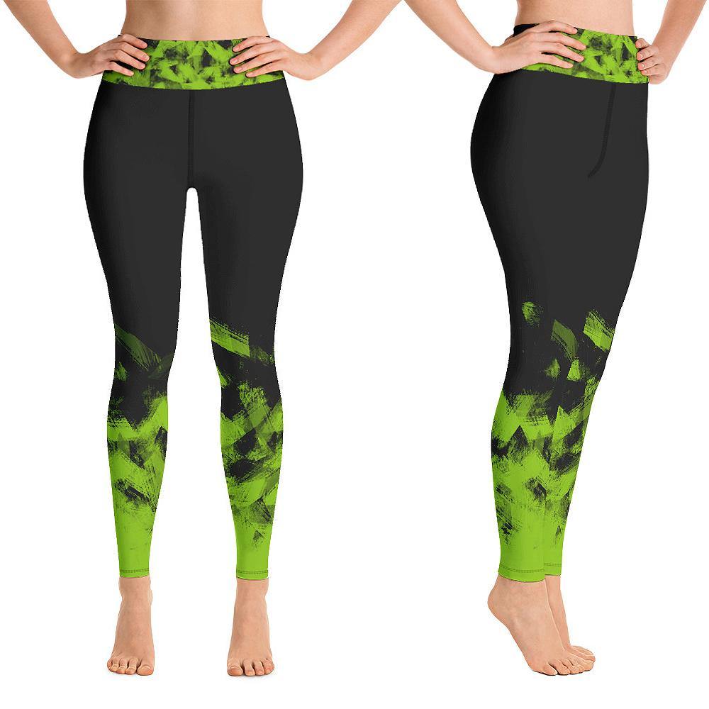 Green on Black Workout Leggings for Women Butt Lift Yoga Pants for