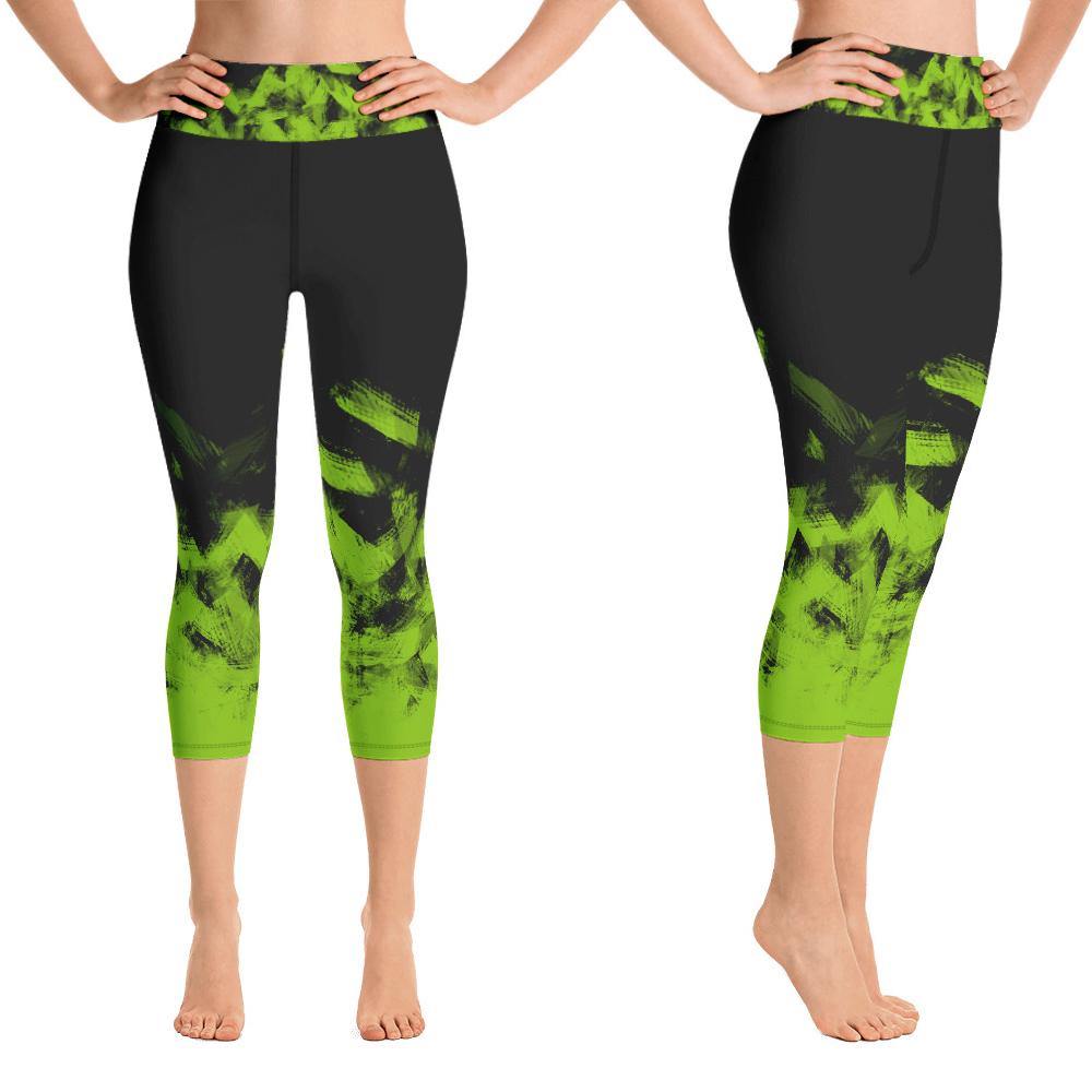 Green on Black Capri Leggings for Women Butt Lift Yoga Pants for Women High  Waisted Leggings for Women