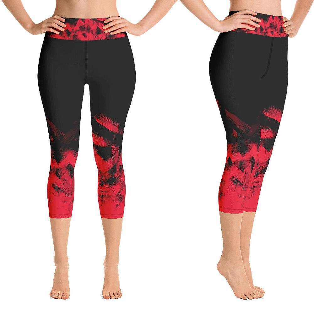 Red on Black Capri Leggings for Women Butt Lift Yoga Pants for