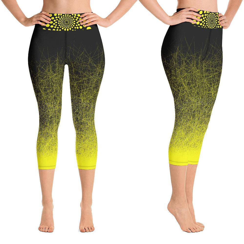 Black & Yellow Capri Leggings for Women Butt Lift Yoga Pants for