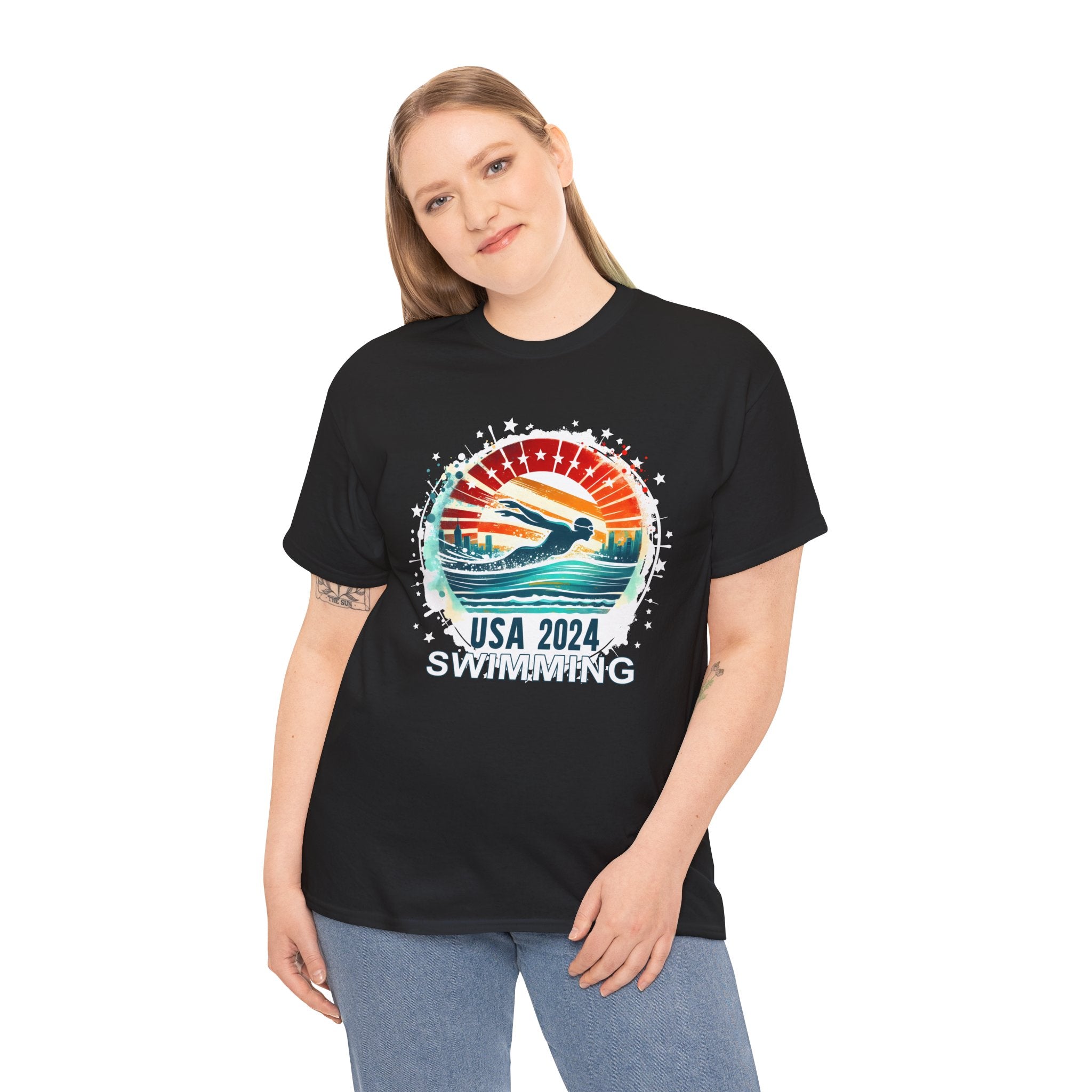 USA 2024 United States American Sport 2024 Swimming Tshirts Shirts for Women Plus Size