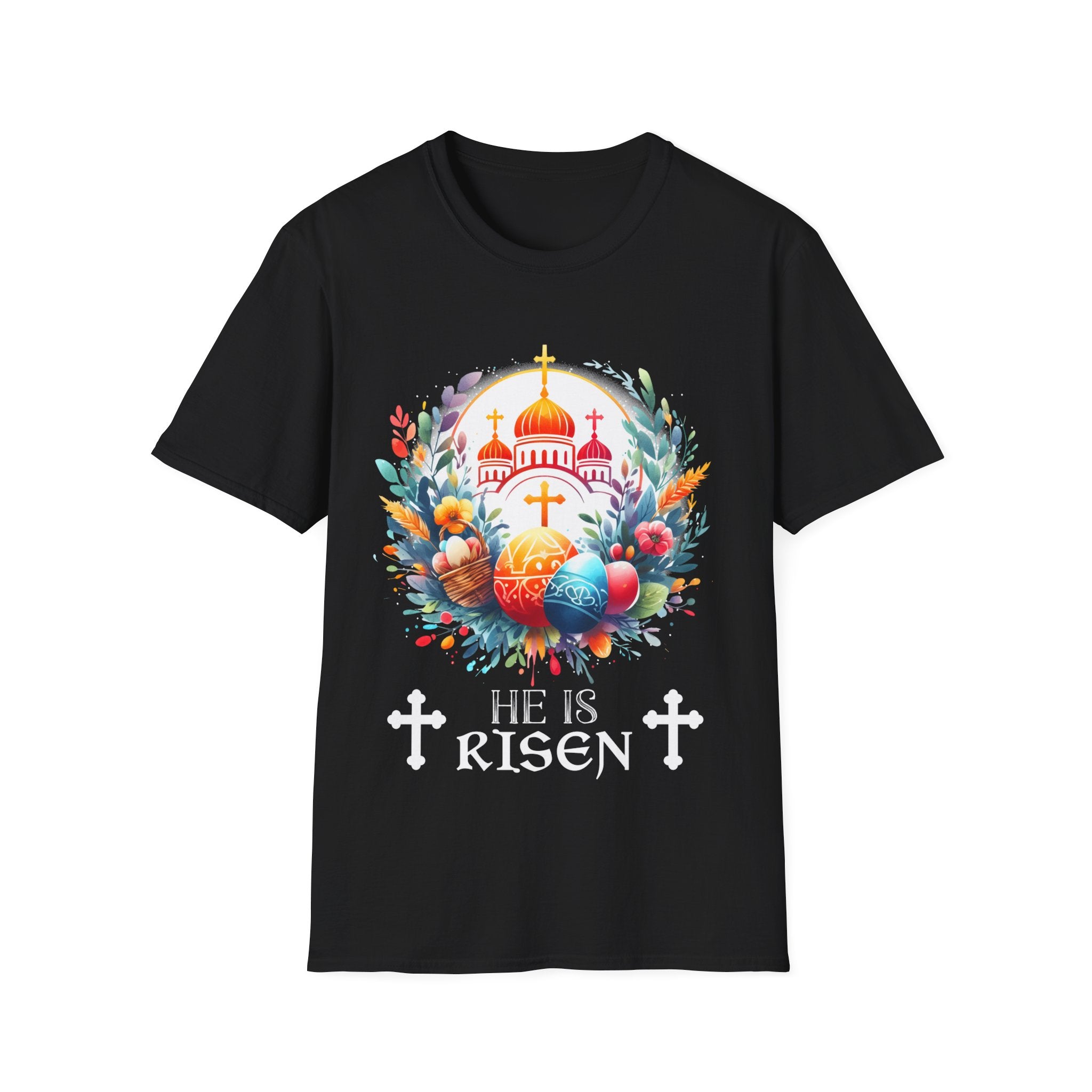 Russian Greek Byzantine Orthodox Cross He Is Risen Easter Mens Shirts