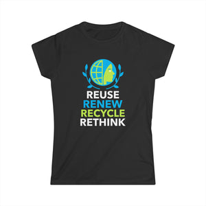 Happy Earth Day Environmental Symbol Reuse Renew Rethink Environment Women Shirts