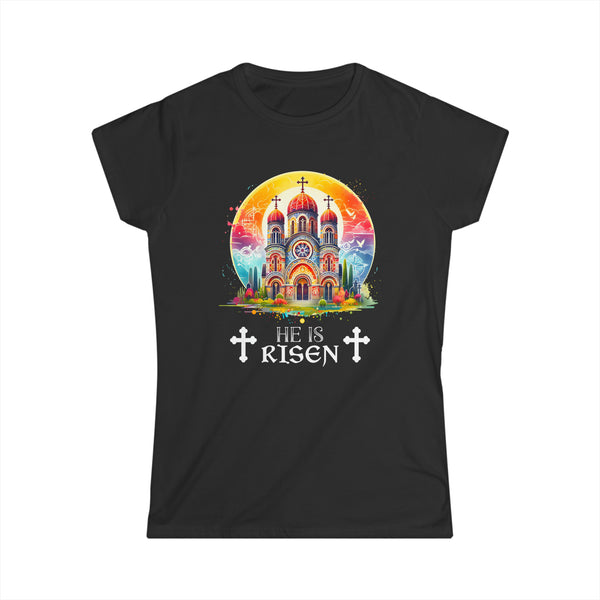 Christ is Risen Greek Russian Eastern Orthodox Pascha Easter Womens T Shirts