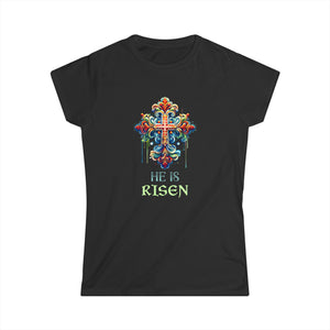 He Is Risen Cross Jesus Easter Christians Orthodox Easter Women Shirts