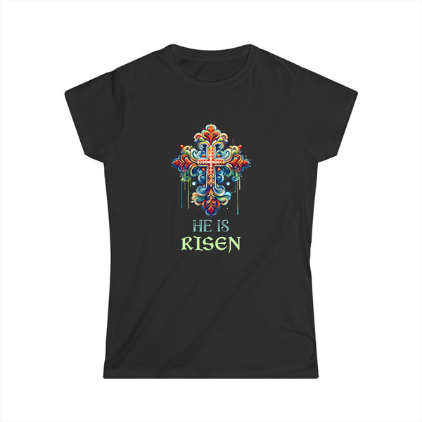 He Is Risen Cross Jesus Easter Christians Orthodox Easter Women Shirts