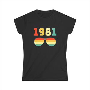Vintage 1981 T Shirts for Women Retro Funny 1981 Birthday Women Shirts