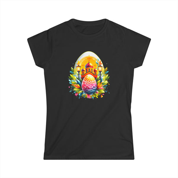 Russian Greek Byzantine Orthodox Cross He Is Risen Easter Women Shirts