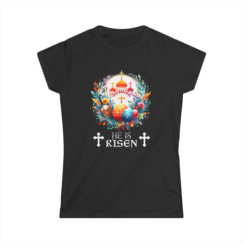 Christ is Risen Russian Greek Eastern Orthodox Pascha Easter Womens Shirts