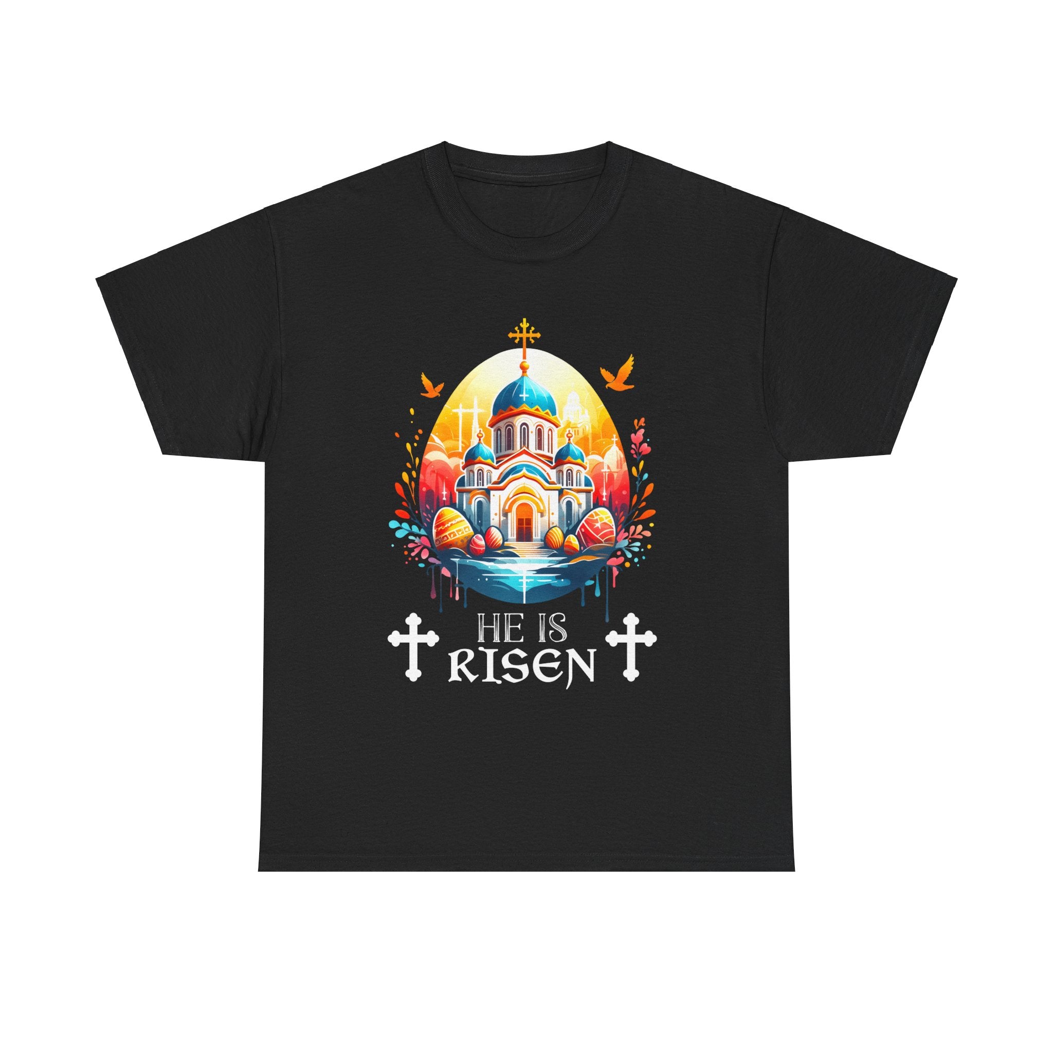 Russian Greek Byzantine Orthodox Cross He Is Risen Easter Big and Tall Shirts for Men Plus Size