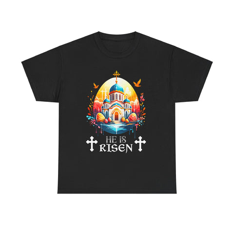 Russian Greek Byzantine Orthodox Cross He Is Risen Easter Big and Tall Shirts for Men Plus Size