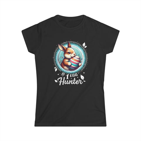 #1 Easter Egg Hunter Rabbit Easter Shirts for Women Easter Womens T Shirts