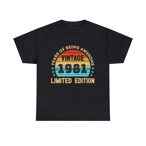 Vintage 1981 T Shirts for Men Retro Funny 1981 Birthday Mens Shirt Plus Size Big and Tall