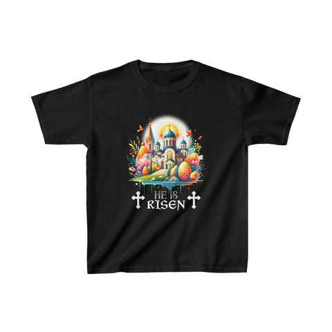 Christ is Risen Greek Russian Eastern Orthodox Pascha Cross Boys Tshirts
