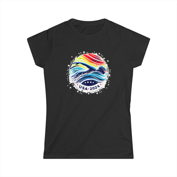 USA 2024 Summer Games Swimming America Swimming 2024 USA Shirts for Women