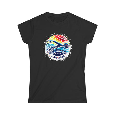 USA 2024 Summer Games Swimming America Swimming 2024 USA Shirts for Women