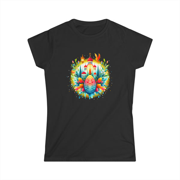 Russian Greek Byzantine Orthodox Cross He Is Risen Easter Women Shirts