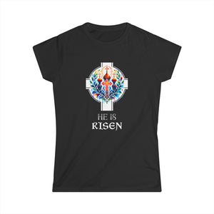 He Is Risen Cross Jesus Easter Christian Religious Men Teens Womens T Shirts