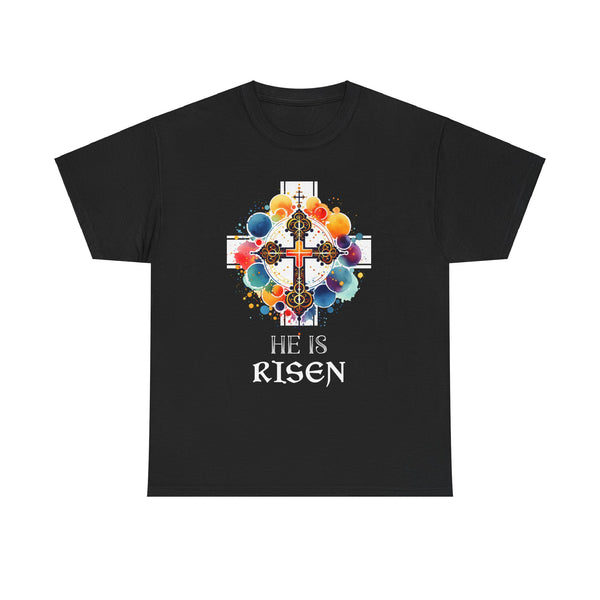 He Is Risen Cross Jesus Religious Easter Orthodox Christians Big and Tall Shirts for Men Plus Size
