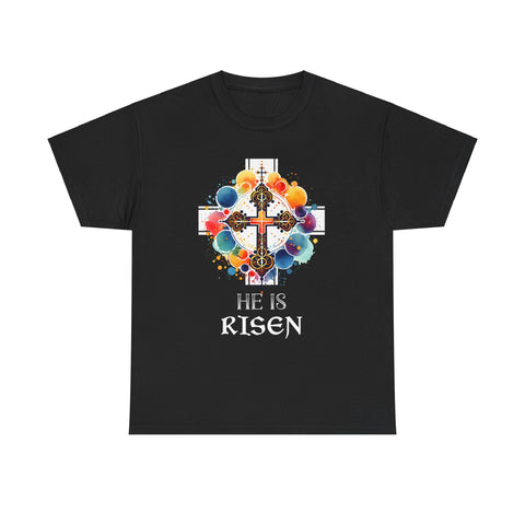 He Is Risen Cross Jesus Religious Easter Orthodox Christians Big and Tall Shirts for Men Plus Size