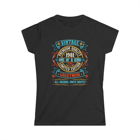 Vintage 1981 T Shirts for Women Retro Funny 1981 Birthday Womens Shirt