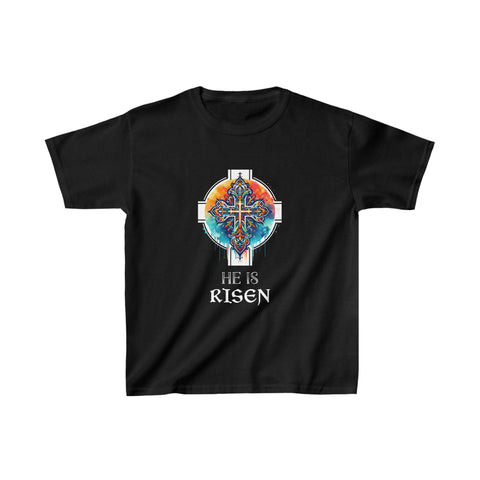 He Is Risen Cross Jesus Easter Christian Religious Men Teens Boys Tshirts