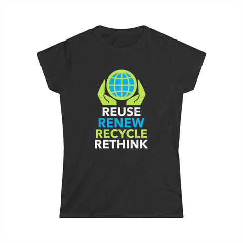 Happy Earth Day Recycling Symbol Reuse Renew Rethink Recycle Womens Shirts