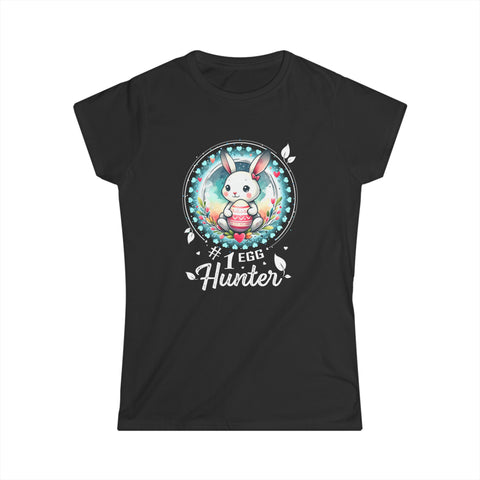 #1 Easter Egg Hunter Rabbit Bunny Shirts for Women Easter Womens Shirts