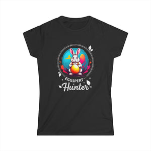 Easter Egg Hunter Cute Rabbit Easter Shirts for Women Easter Womens T Shirts