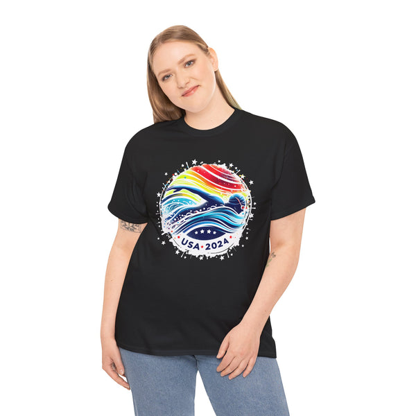 USA 2024 Summer Games Swimming America Swimming 2024 USA Plus Size Shirts for Women