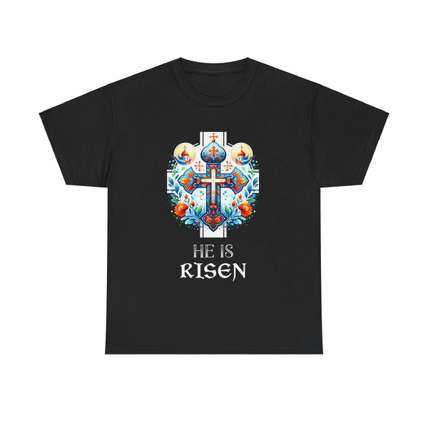 He Is Risen Cross Jesus Easter Christian Religious Men Teens Mens Tshirts for Men Big and Tall