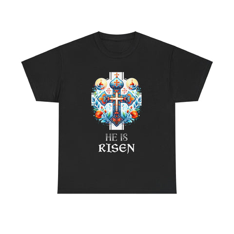 He Is Risen Cross Jesus Easter Christian Religious Men Teens Mens Tshirts for Men Big and Tall