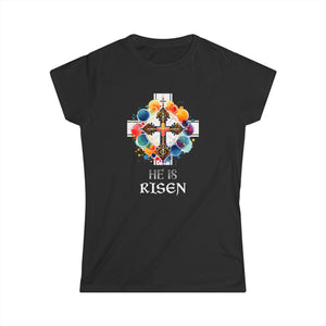 He Is Risen Cross Jesus Religious Easter Orthodox Christians Womens Shirts