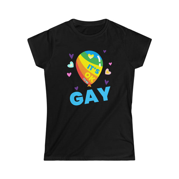 It's OK to Be Gay LGBT Rainbow Flag Shirt Lesbian Gay Pride Shirts for Women