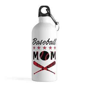 Baseball Mom Water Bottle Mothes Day Gift Mom Birthday Gift Red + Carabiner & Key Chain Ring - 14 oz - Fire Fit Designs