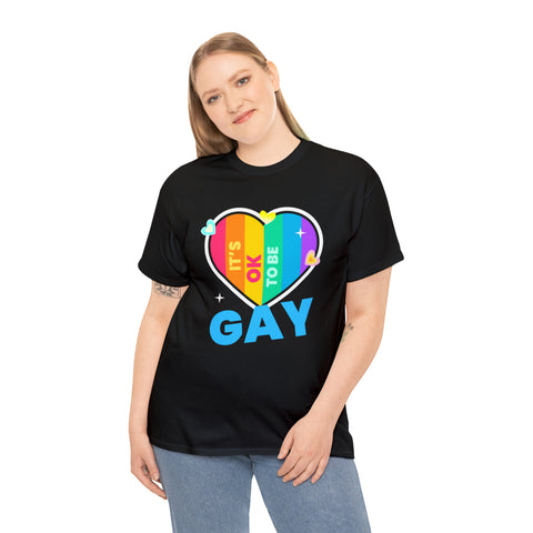 It's OK to Be Gay LGBTQ Rainbow Flag Shirt Lesbian Gay Pride Plus Size Shirts for Women