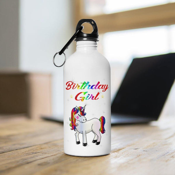 Cute Unicorn Birthday Girl Water Bottle Unicorn Gifts Unicorn Birthday + Carabiner & Key Chain Ring - 14 oz - Fire Fit Designs