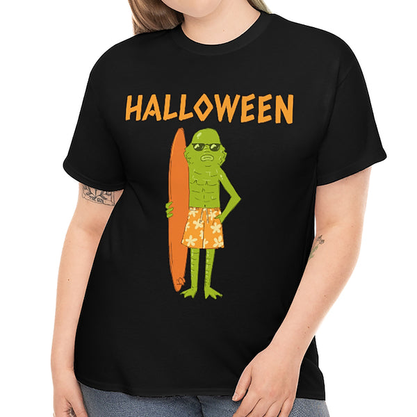 Monster Surfer Funny Halloween T Shirts for Women Plus Size 1X 2X 3X 4X 5X Plus Size Halloween Costumes for Women