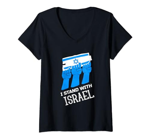 I Stand With Israel Israel Shirt Flag Patriotic Shirt Israel V-Neck T-Shirt