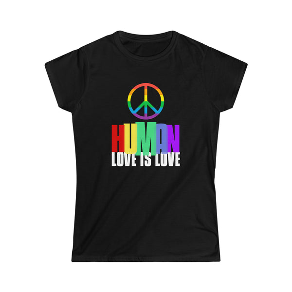 Human LGBTQ Rainbow Flag Lesbian Gay Pride Ally Womens T Shirts