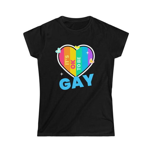 It's OK to Be Gay LGBTQ Rainbow Flag Shirt Lesbian Gay Pride Shirts for Women