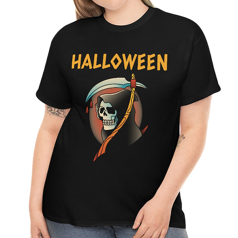Bloody Skeleton Shirt Women Plus Size 1X 2X 3X 4X 5X Grim Reaper Shirt Halloween Costumes for Plus Size Women