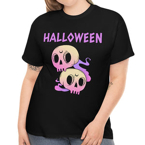 Cute Skulls Plus Size Halloween Shirts for Women Purple Skull Shirt Plus Size Halloween Costumes for Women