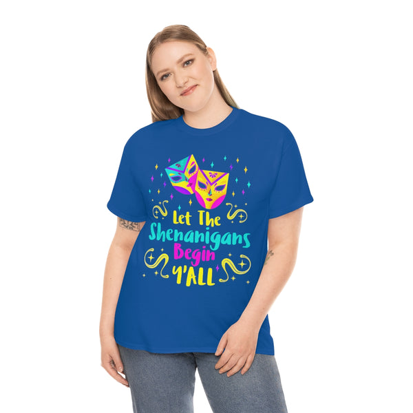 Funny Plus Size Mardi Gras Shirts for Women Let The Shenanigans Begin Yall Plus Size Mardi Gras Outfit