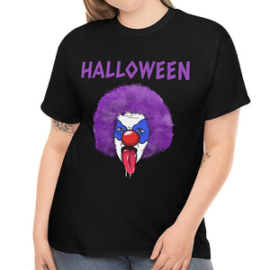 Crazy Purple Clown Halloween Tshirts Women Plus Size 1X 2X 3X 4X 5X Clown Halloween Costumes for Plus Size Women