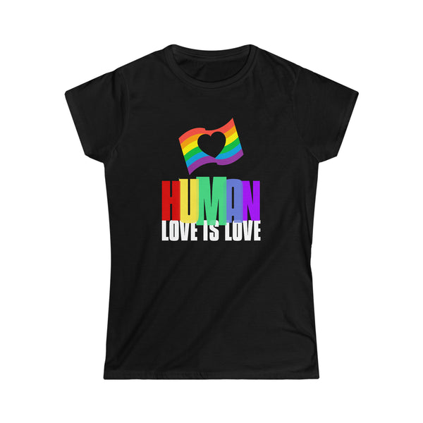 Human LGBTQ+ Pride Rainbow Flag Lesbian Gay Pride Ally Shirts for Women